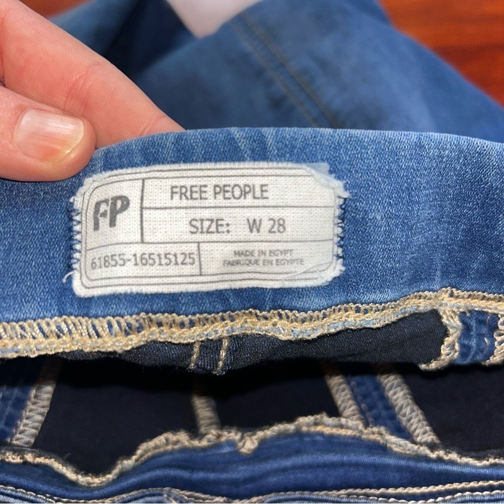 Free People High Rise Skinny Pull On Seamed Jeans Medium Wash Raw Hem W28 - Picture 5 of 7